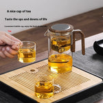 One Click Magnetic Teapot – Glass Tea Pot with Wood Handle & Inner Filter - Thumbnail 4