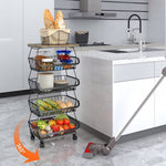 5-Layer Kitchen Organizer Rack – Metal & Wood Fruit Basket Stand with Wheels - Thumbnail 8
