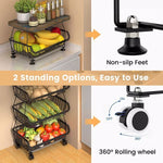 5-Layer Kitchen Organizer Rack – Metal & Wood Fruit Basket Stand with Wheels - Thumbnail 4