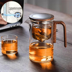 One Click Magnetic Teapot – Glass Tea Pot with Wood Handle & Inner Filter - Thumbnail 1
