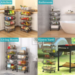 5-Layer Kitchen Organizer Rack – Metal & Wood Fruit Basket Stand with Wheels - Thumbnail 3