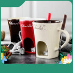 Mini Fondue Mug Set – Ceramic Chocolate & Cheese Melting Pot | Personal Warmer Cup Kitchen Gadget - Thumbnail 2