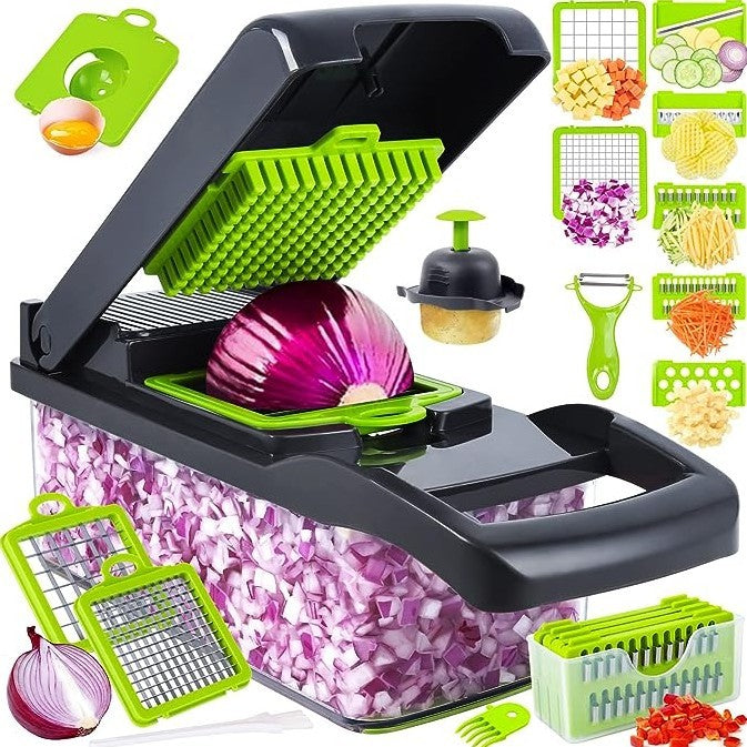 12-in-1 Vegetable Chopper, Cutter & Slicer – Multi-Functional Kitchen Food Dicer Set with Container