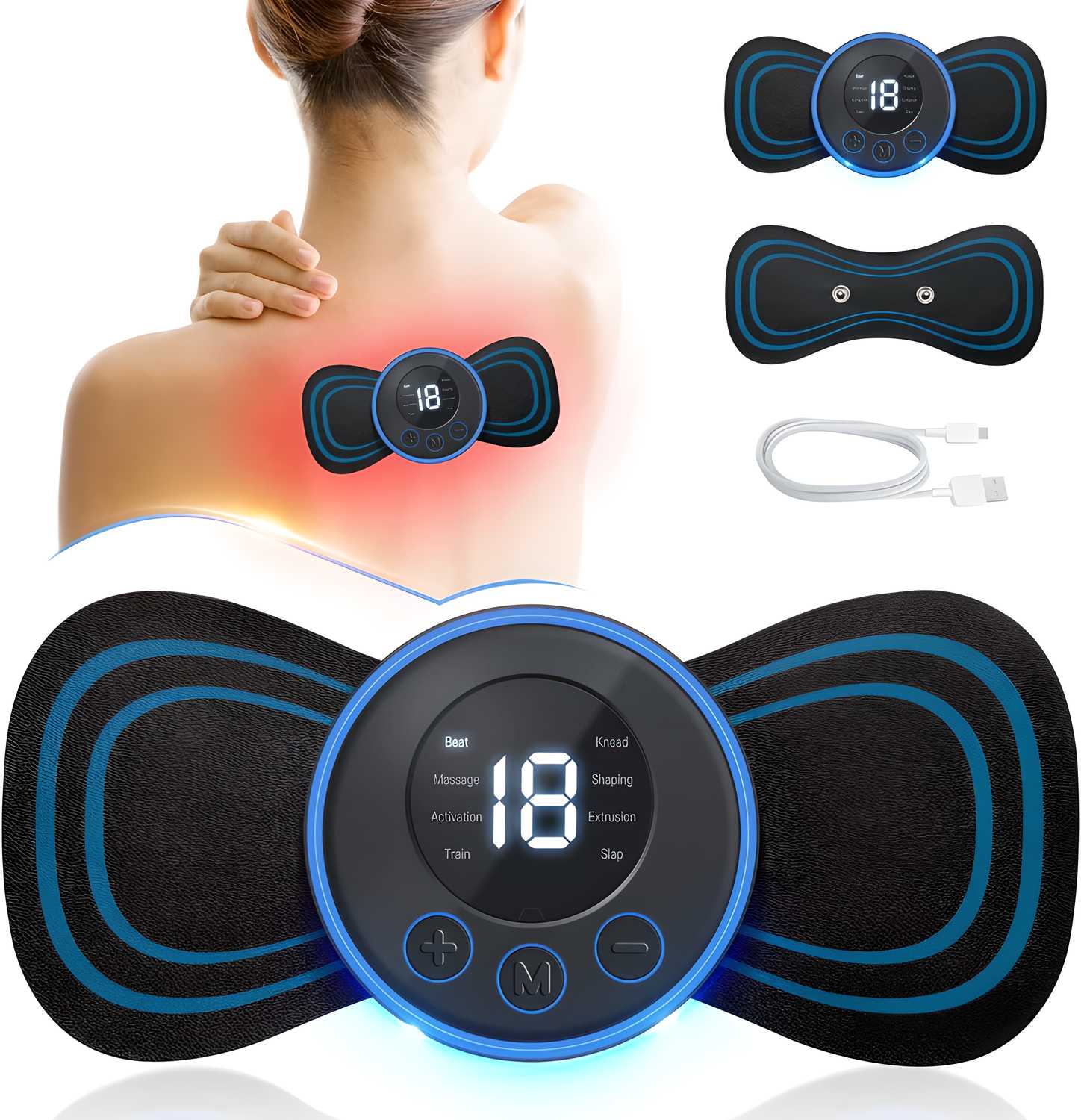 Mini Massager with 8 Modes and 19 Strength Levels,Rechargeable Electric Massager for Shoulder,Arms,Legs,Back Pain for Men and Women