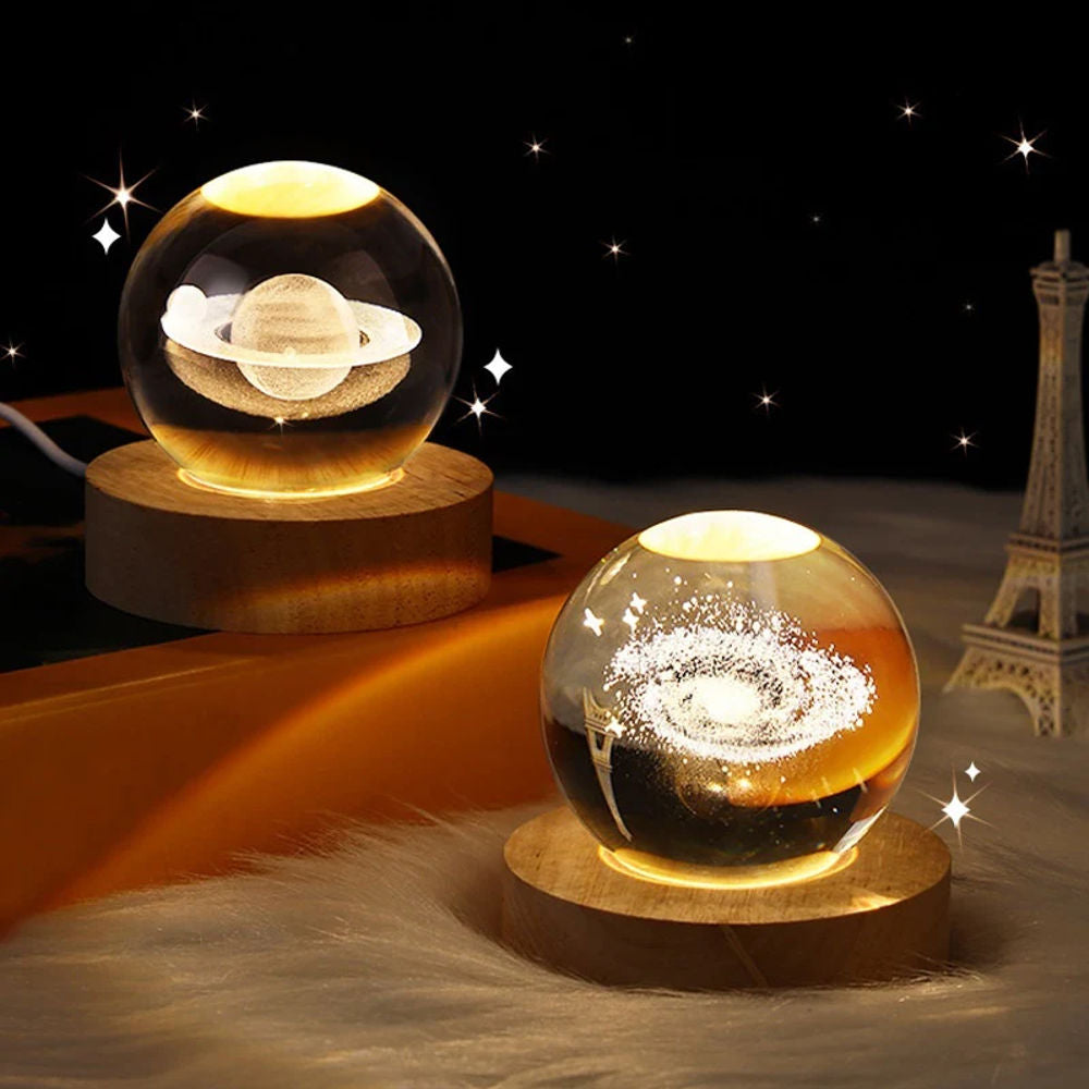 Crystal Ball Projection Lamp – USB Wooden Base Light
