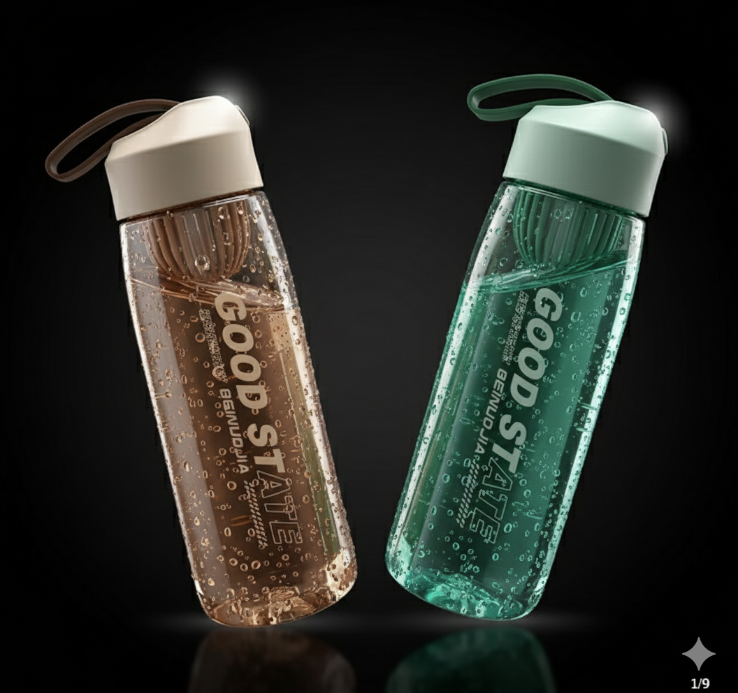 Portable Sports Water Bottle with Filter Screen, Plastic Cup, Fall Protection Strap – 550ml/650ml/750ml