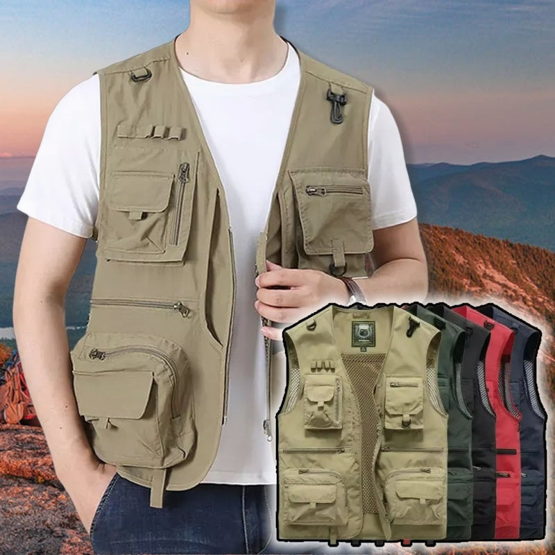 "Men's 14-Pocket Tactical Mesh Vest for Hiking, Fishing, Photography – Lightweight Summer Outdoor Waistcoat"