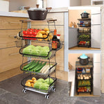 5-Layer Kitchen Organizer Rack – Metal & Wood Fruit Basket Stand with Wheels - Thumbnail 6