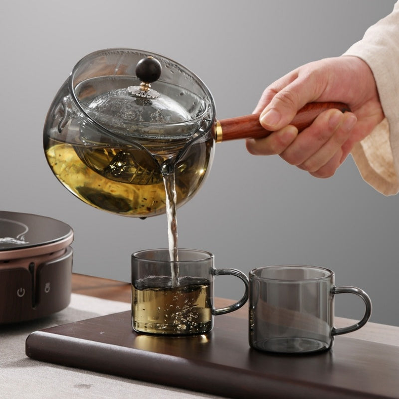 Rotary Glass Teapot with Infuser – Heat-Resistant Tea Maker