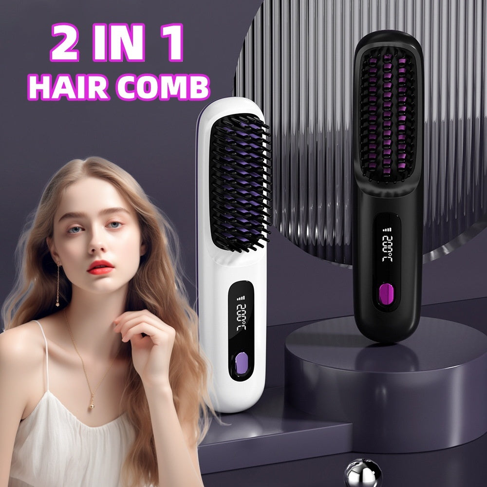 2 in 1 Hair Straightener & Curler Brush